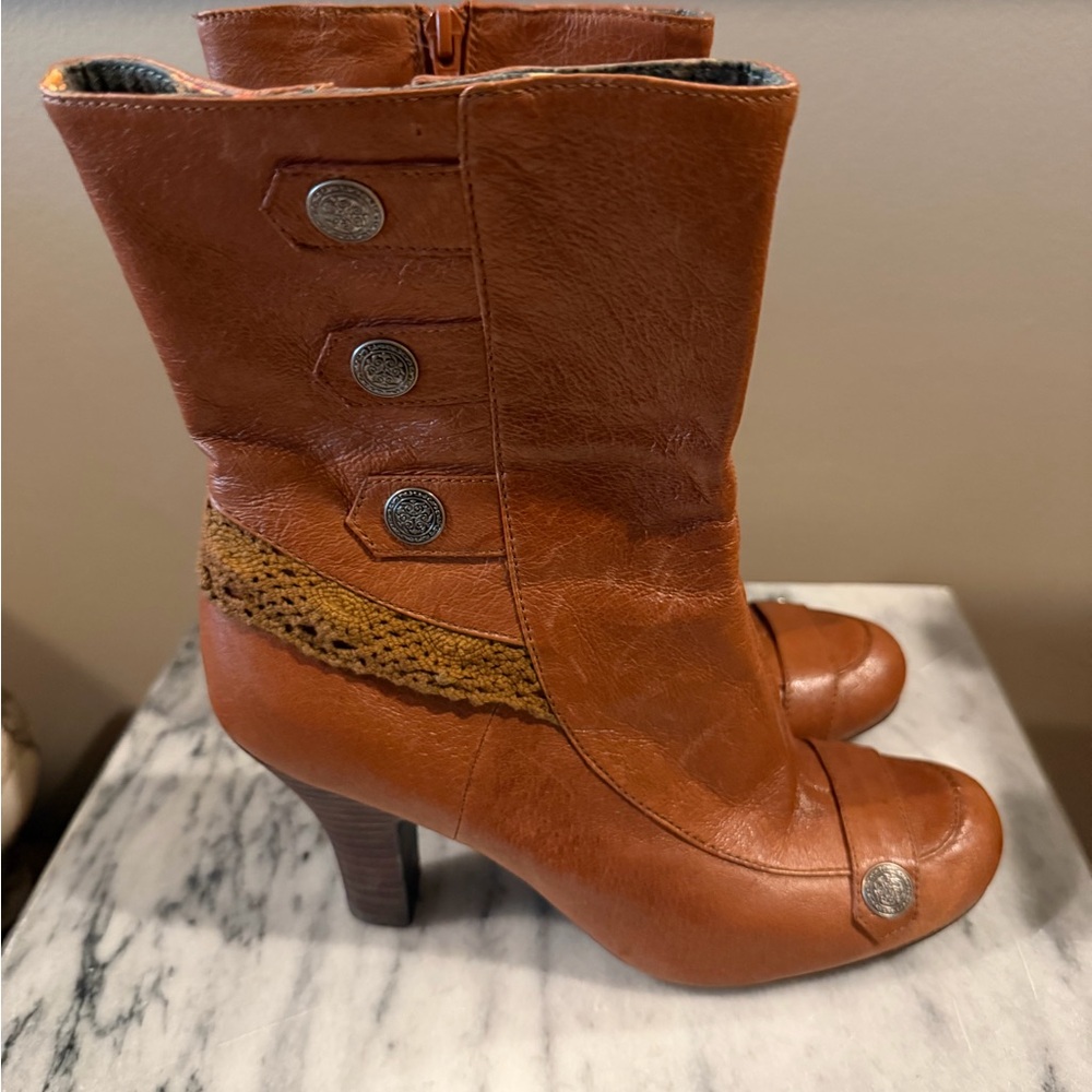 Nina Dolls Brown Genuine Leather Ankle Boots- 7 1/2 USA/EUR 37 1/2